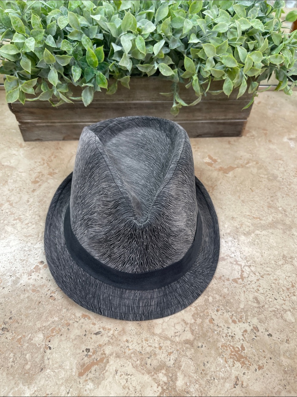 Textured Grey Fedora with Black Band